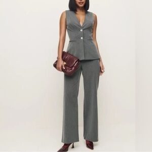 New reformation gray pinstripe 2 piece vest and straight leg pants set